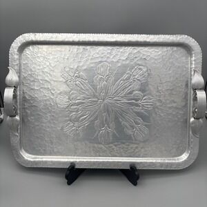 Trade Continental Mark  Hand Wrought Hammered Aluminum Tray #574 Floral Design